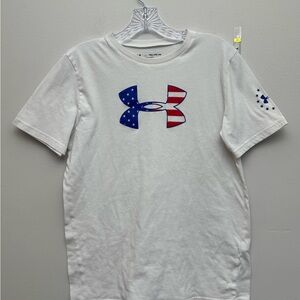 Under Armour Youth YXL HeatGear USA Flag Logo White Athletic T-Shirt